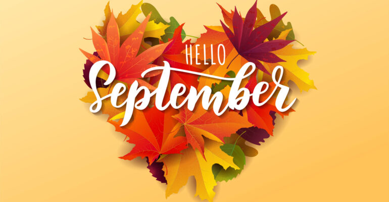 Hand sketched September text. Lettering typography. Vector illustration as poster, postcard, greeting card, invitation template. Concept September advertising