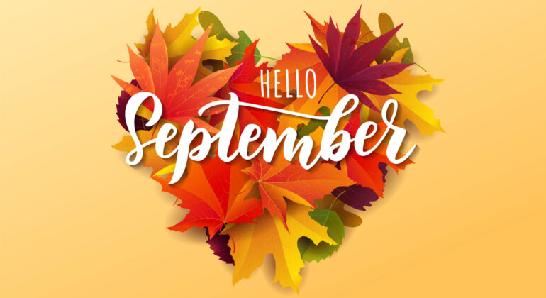 Hand sketched September text. Lettering typography. Vector illustration as poster, postcard, greeting card, invitation template. Concept September advertising